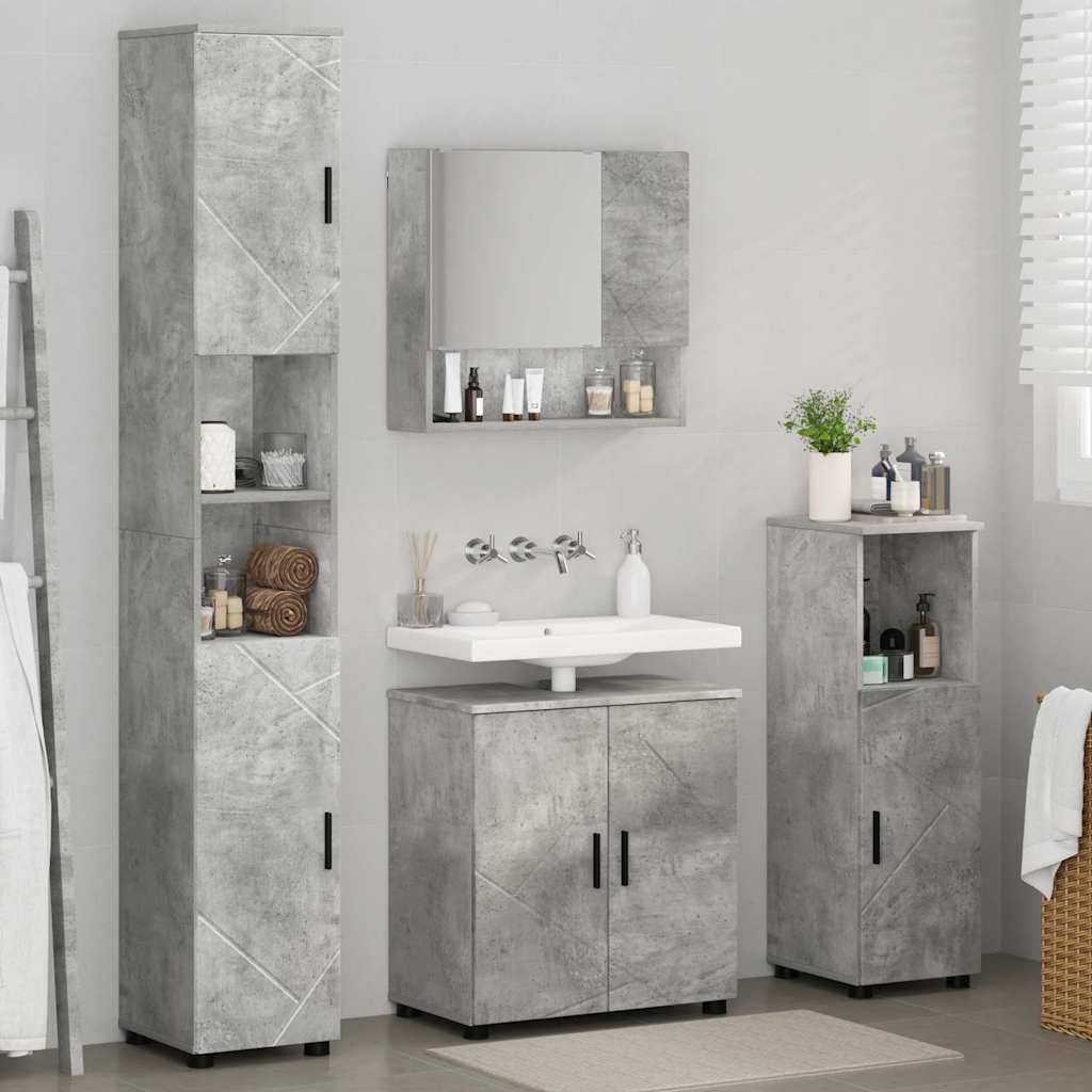 Badkamermeubelset 4 pcs Beton Grijs Bewerkt hout & Metaal is nu te koop bij PeponiXL, paradijselijk wonen!