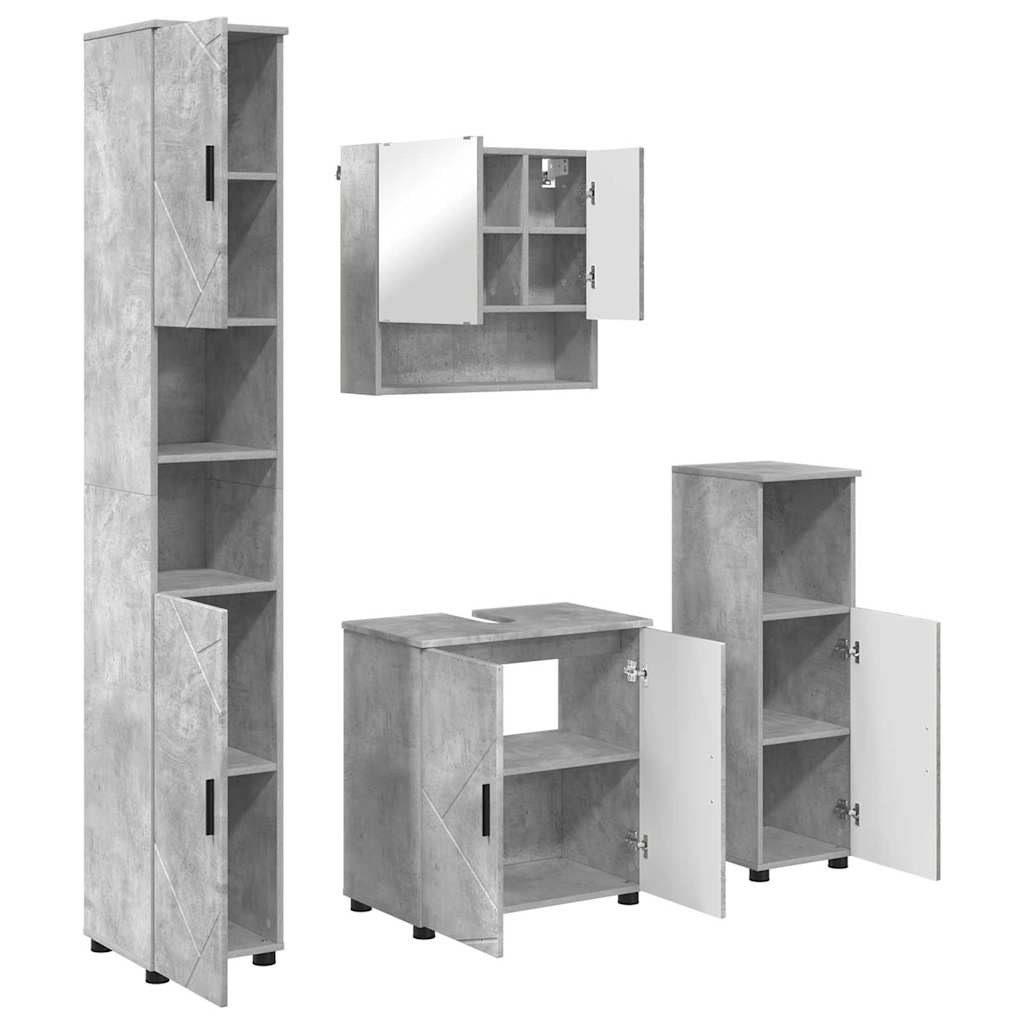 Badkamermeubelset 4 pcs Beton Grijs Bewerkt hout & Metaal is nu te koop bij PeponiXL, paradijselijk wonen!