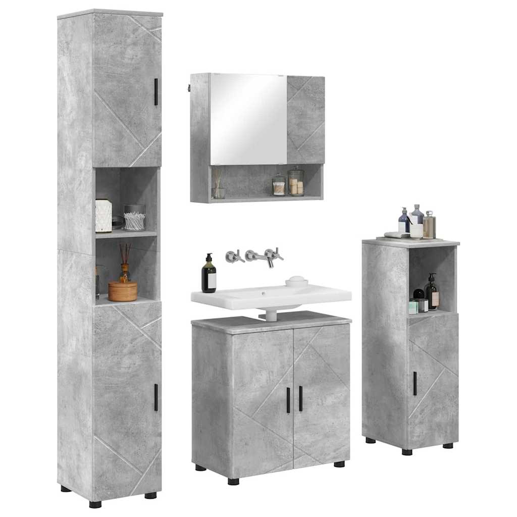 Badkamermeubelset 4 pcs Beton Grijs Bewerkt hout & Metaal is nu te koop bij PeponiXL, paradijselijk wonen!