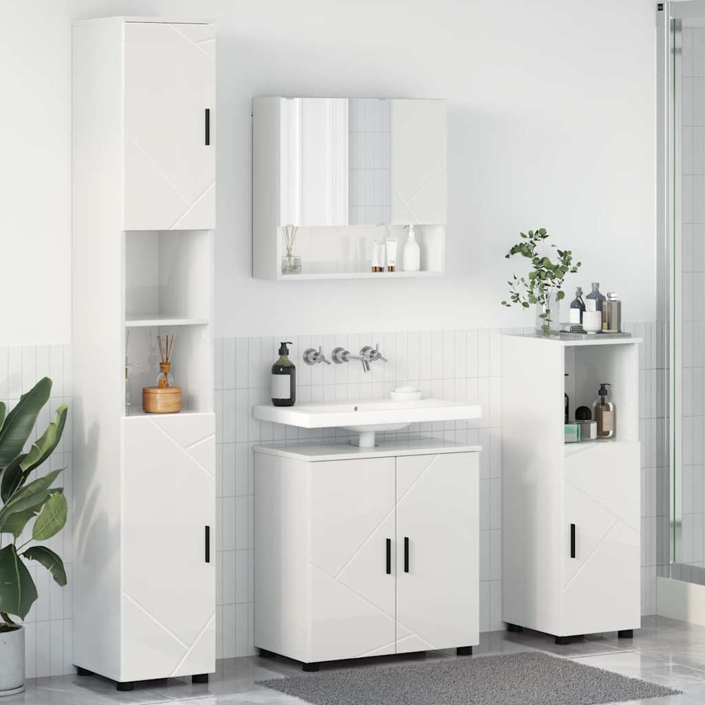 Badkamermeubelset 4 pcs Hoogglans wit Bewerkt hout & Metaal is nu te koop bij PeponiXL, paradijselijk wonen!