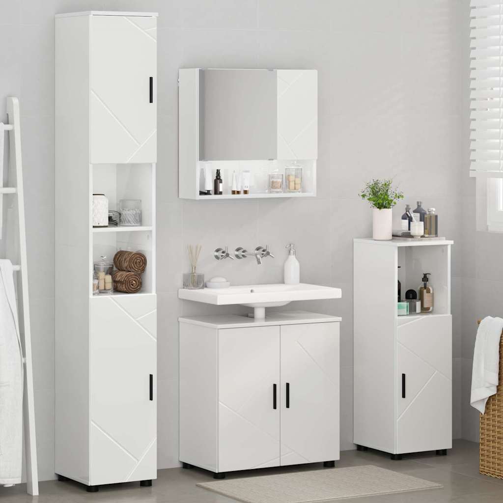 Badkamermeubelset 4 pcs Hoogglans wit Bewerkt hout & Metaal is nu te koop bij PeponiXL, paradijselijk wonen!
