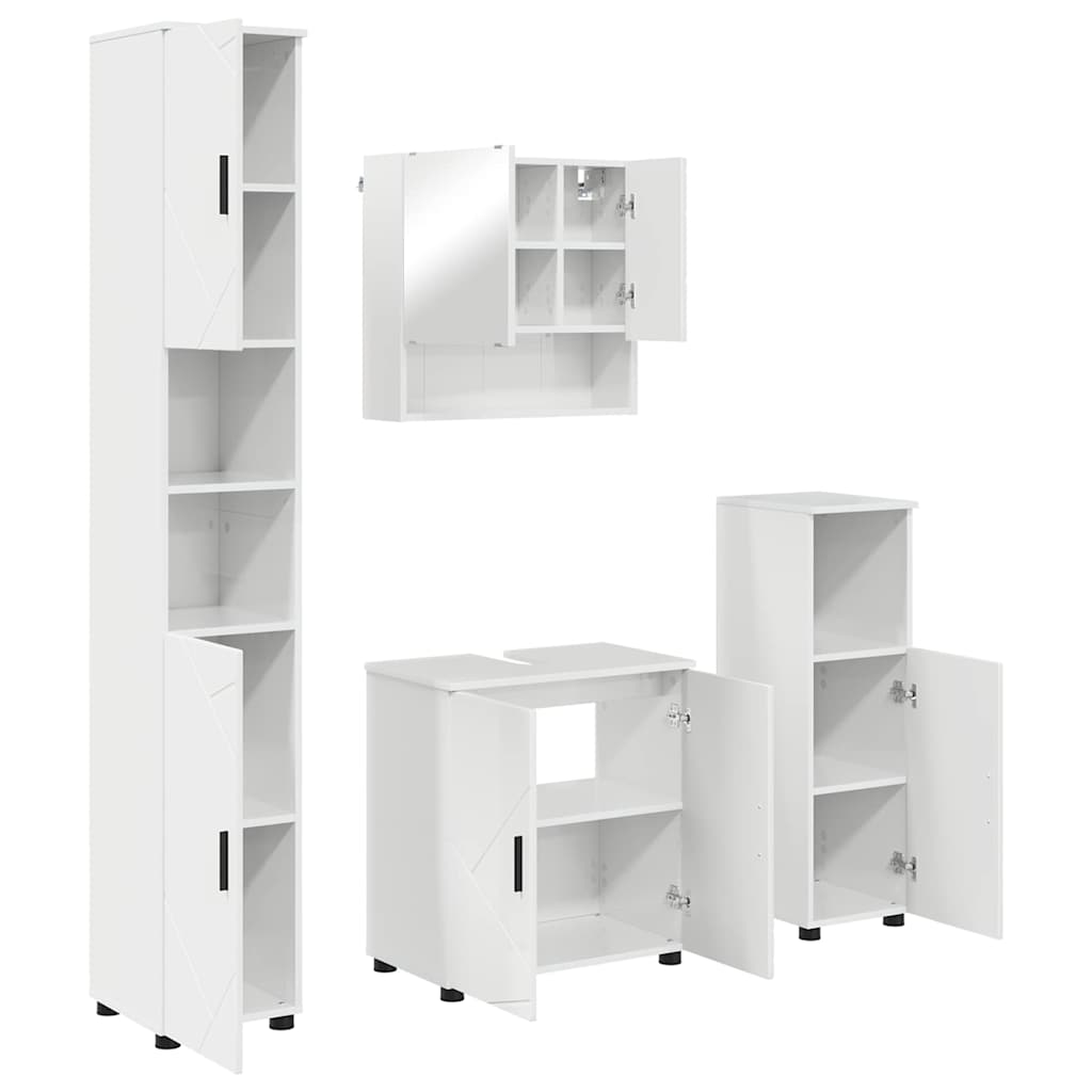 Badkamermeubelset 4 pcs Hoogglans wit Bewerkt hout & Metaal is nu te koop bij PeponiXL, paradijselijk wonen!