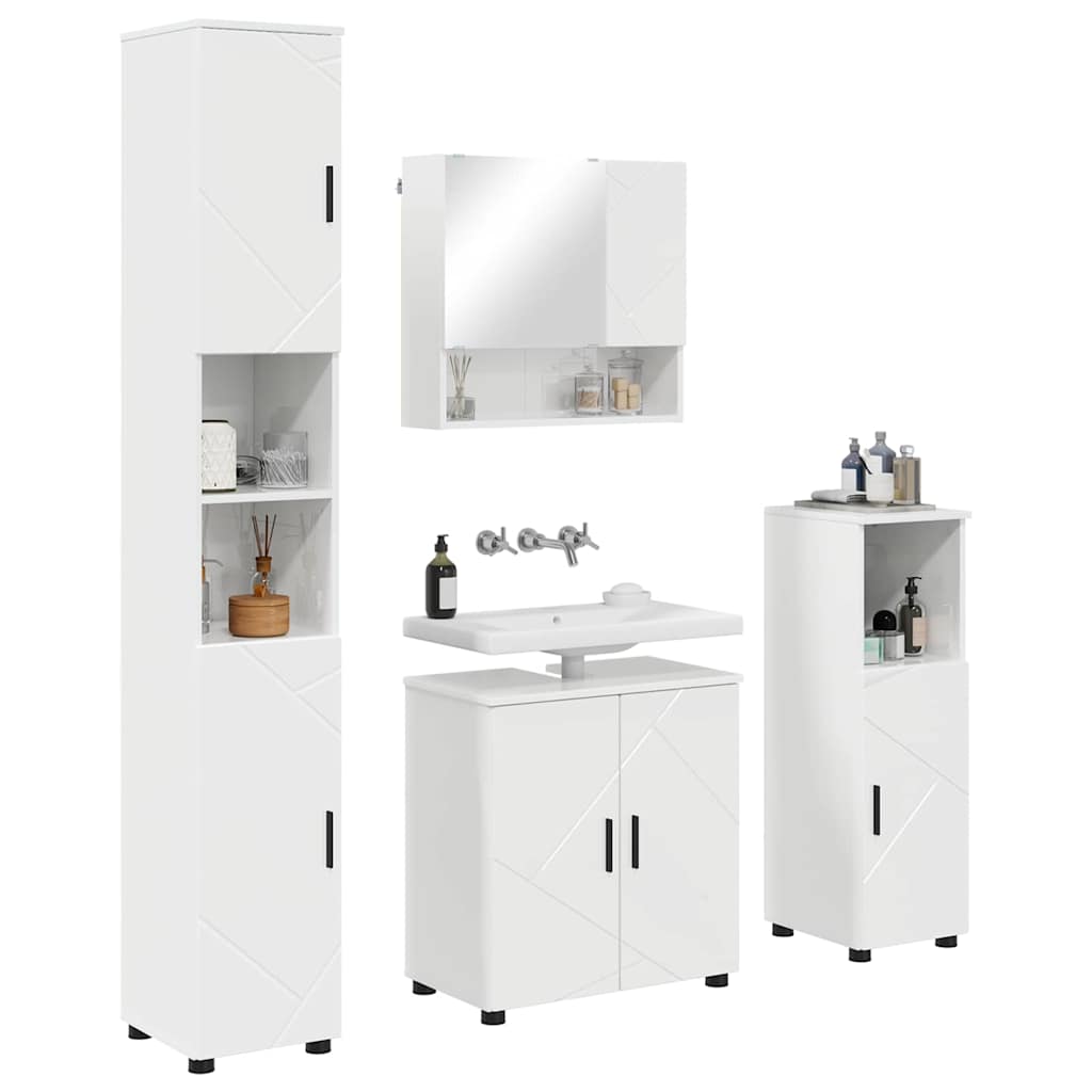 Badkamermeubelset 4 pcs Hoogglans wit Bewerkt hout & Metaal is nu te koop bij PeponiXL, paradijselijk wonen!