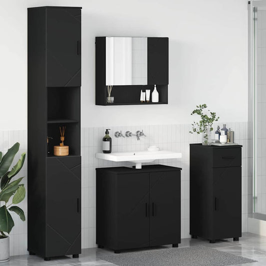 Badkamermeubelset met lade 4 pcs Zwart Bewerkt hout & Metaal is nu te koop bij PeponiXL, paradijselijk wonen!