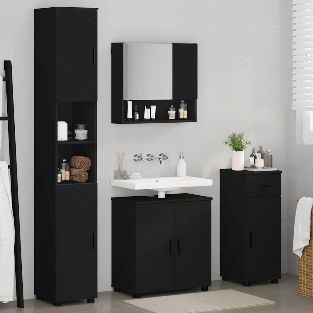 Badkamermeubelset met lade 4 pcs Zwart Bewerkt hout & Metaal is nu te koop bij PeponiXL, paradijselijk wonen!