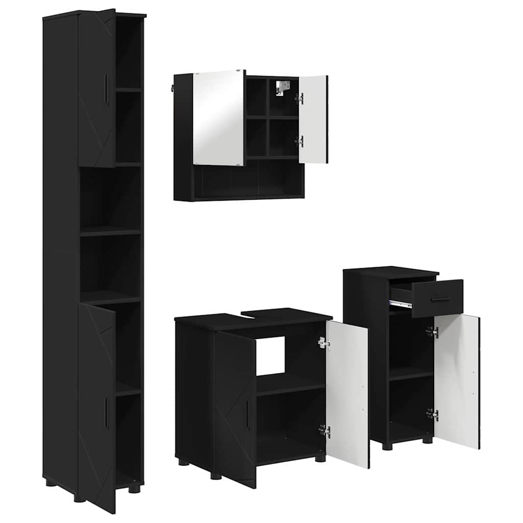 Badkamermeubelset met lade 4 pcs Zwart Bewerkt hout & Metaal is nu te koop bij PeponiXL, paradijselijk wonen!