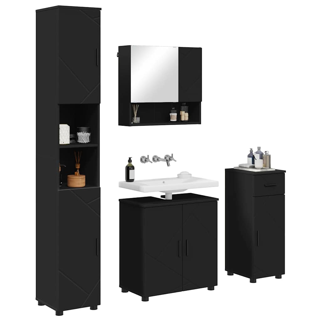 Badkamermeubelset met lade 4 pcs Zwart Bewerkt hout & Metaal is nu te koop bij PeponiXL, paradijselijk wonen!