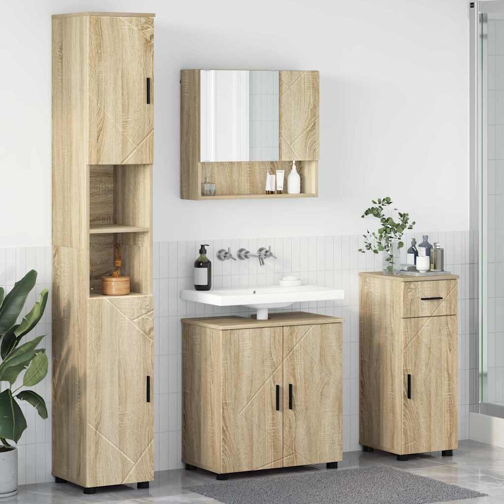 Badkamermeubelset 4 pcs Sonoma Eiken Bewerkt hout & Metaal is nu te koop bij PeponiXL, paradijselijk wonen!