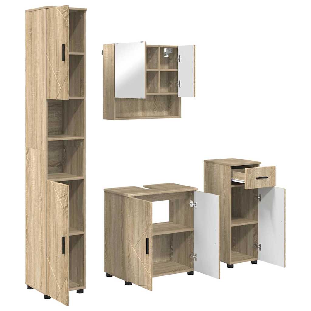 Badkamermeubelset 4 pcs Sonoma Eiken Bewerkt hout & Metaal is nu te koop bij PeponiXL, paradijselijk wonen!