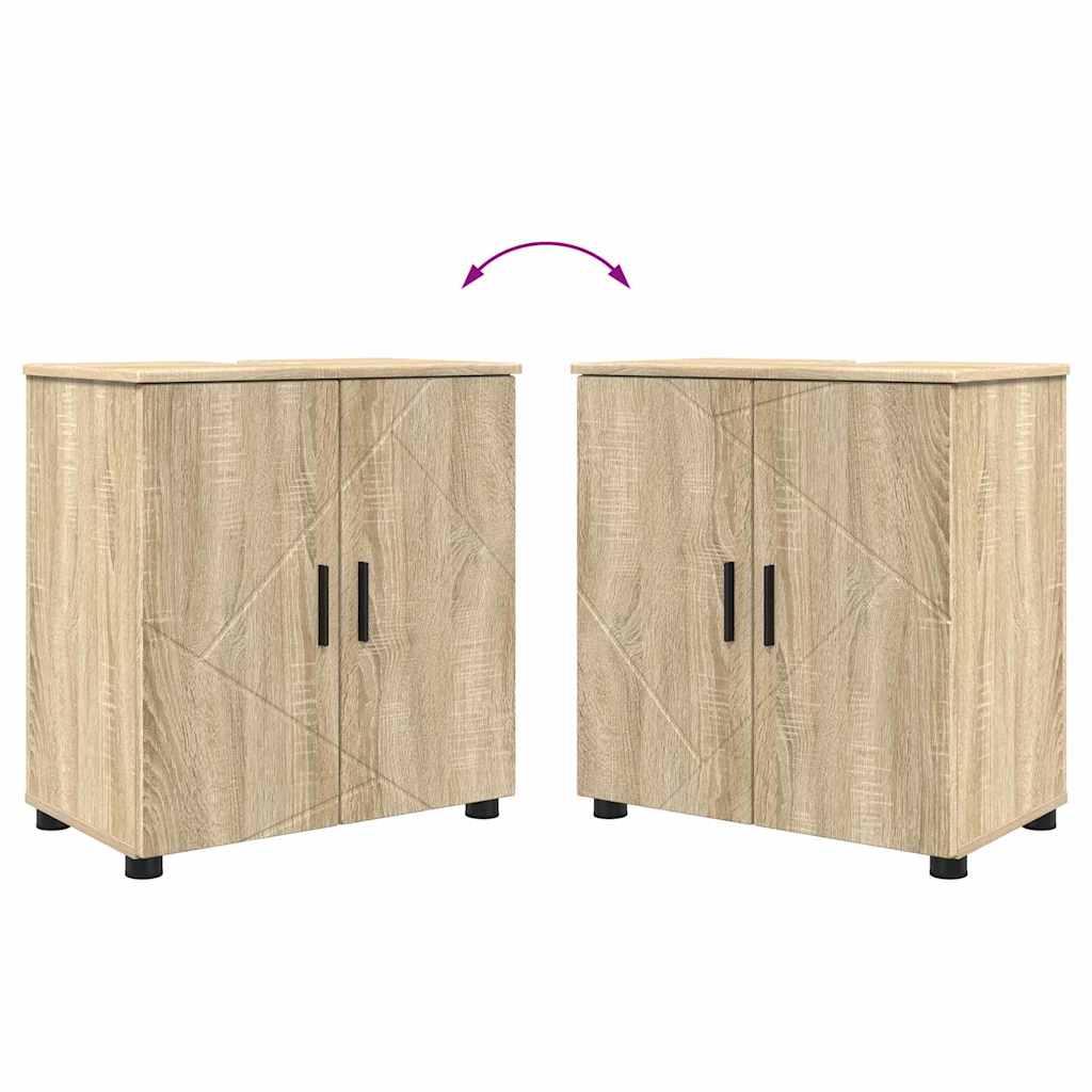 Badkamermeubelset 4 pcs Sonoma Eiken Bewerkt hout & Metaal is nu te koop bij PeponiXL, paradijselijk wonen!