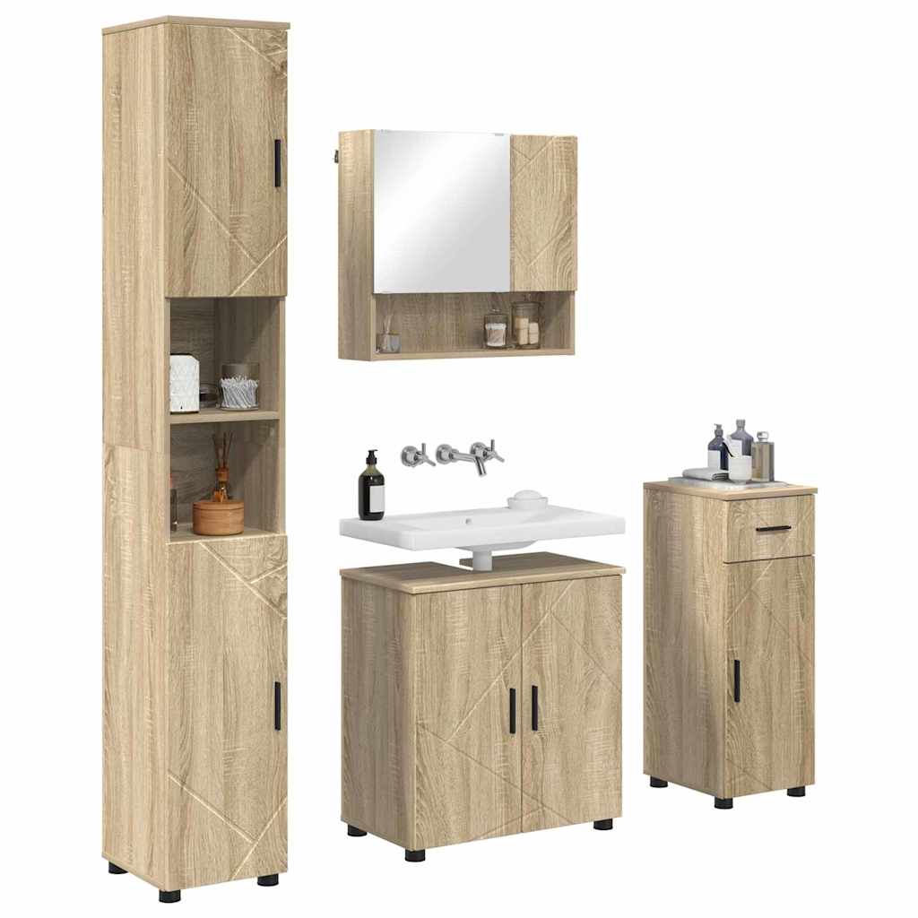 Badkamermeubelset 4 pcs Sonoma Eiken Bewerkt hout & Metaal is nu te koop bij PeponiXL, paradijselijk wonen!