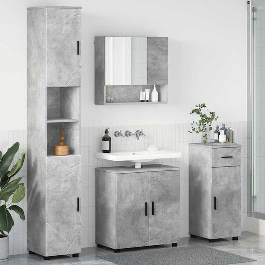 Badkamermeubelset 4 pcs Beton Grijs Bewerkt hout & Metaal is nu te koop bij PeponiXL, paradijselijk wonen!