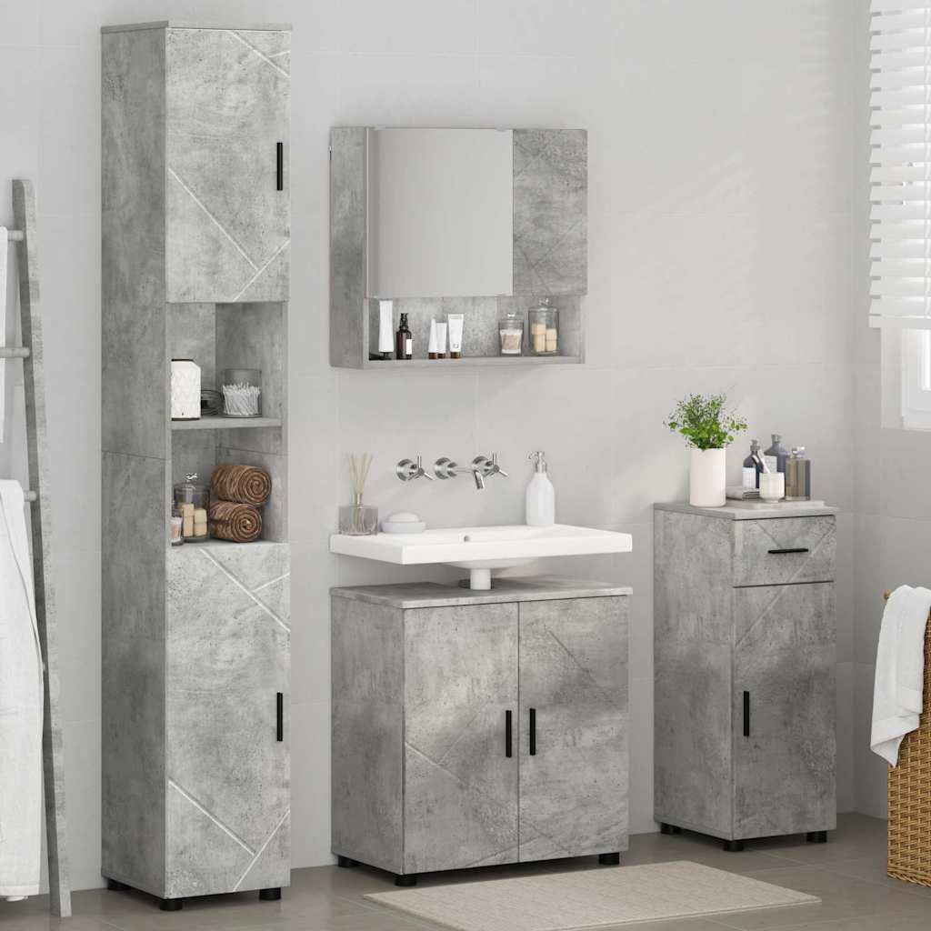 Badkamermeubelset 4 pcs Beton Grijs Bewerkt hout & Metaal is nu te koop bij PeponiXL, paradijselijk wonen!