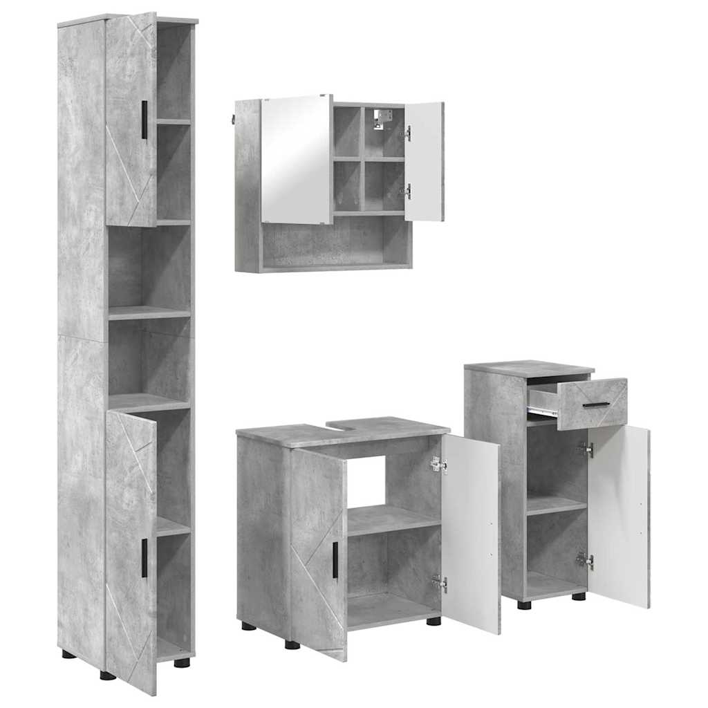 Badkamermeubelset 4 pcs Beton Grijs Bewerkt hout & Metaal is nu te koop bij PeponiXL, paradijselijk wonen!