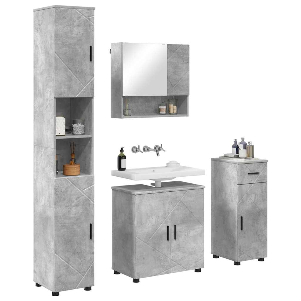 Badkamermeubelset 4 pcs Beton Grijs Bewerkt hout & Metaal is nu te koop bij PeponiXL, paradijselijk wonen!