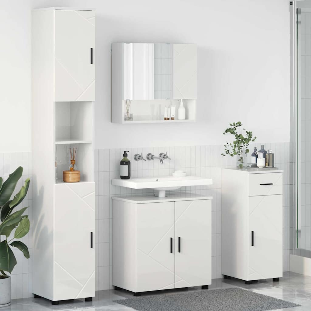 Badkamermeubelset 4 pcs Hoogglans wit Bewerkt hout & Metaal is nu te koop bij PeponiXL, paradijselijk wonen!