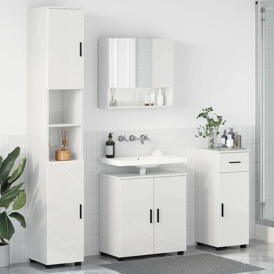 Badkamermeubelset 4 pcs Hoogglans wit Bewerkt hout & Metaal is nu te koop bij PeponiXL, paradijselijk wonen!
