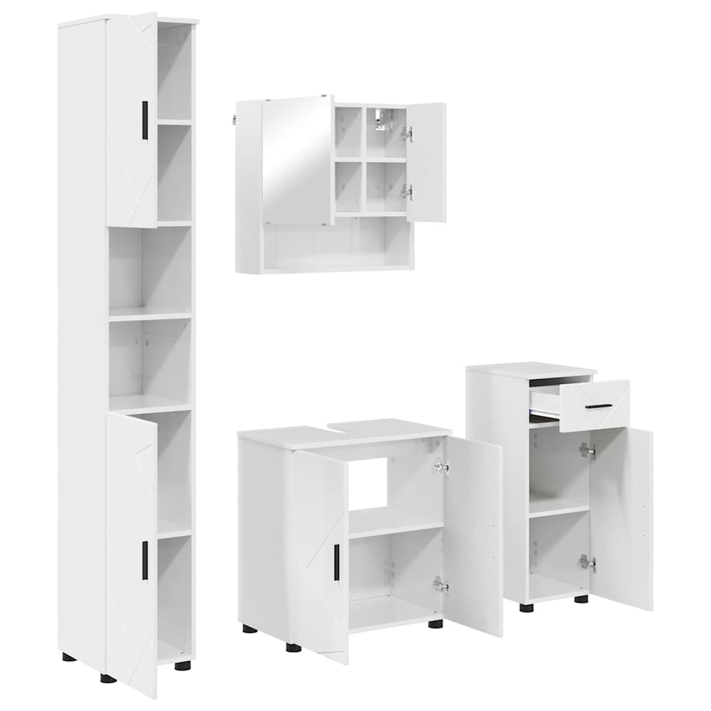 Badkamermeubelset 4 pcs Hoogglans wit Bewerkt hout & Metaal is nu te koop bij PeponiXL, paradijselijk wonen!