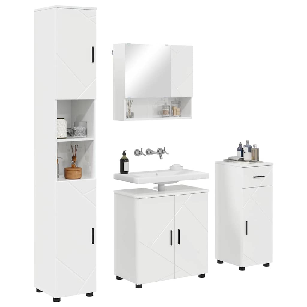 Badkamermeubelset 4 pcs Hoogglans wit Bewerkt hout & Metaal is nu te koop bij PeponiXL, paradijselijk wonen!