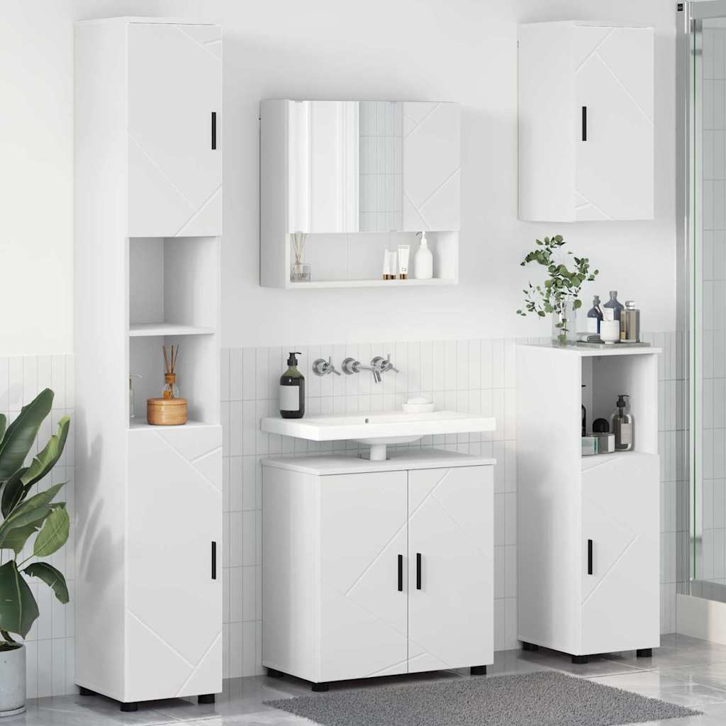 Badkamermeubelset met opslag 5 pcs Wit Bewerkt hout & Metaal is nu te koop bij PeponiXL, paradijselijk wonen!