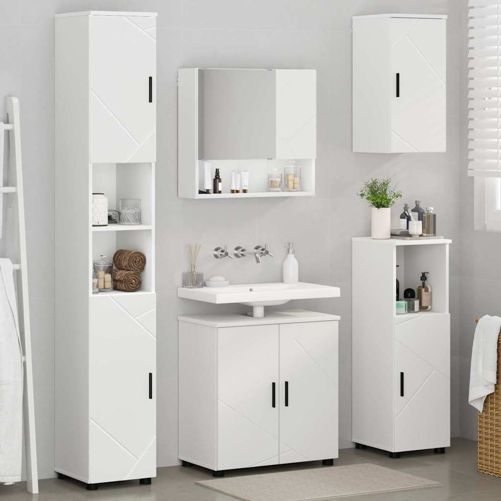 Badkamermeubelset met opslag 5 pcs Wit Bewerkt hout & Metaal is nu te koop bij PeponiXL, paradijselijk wonen!