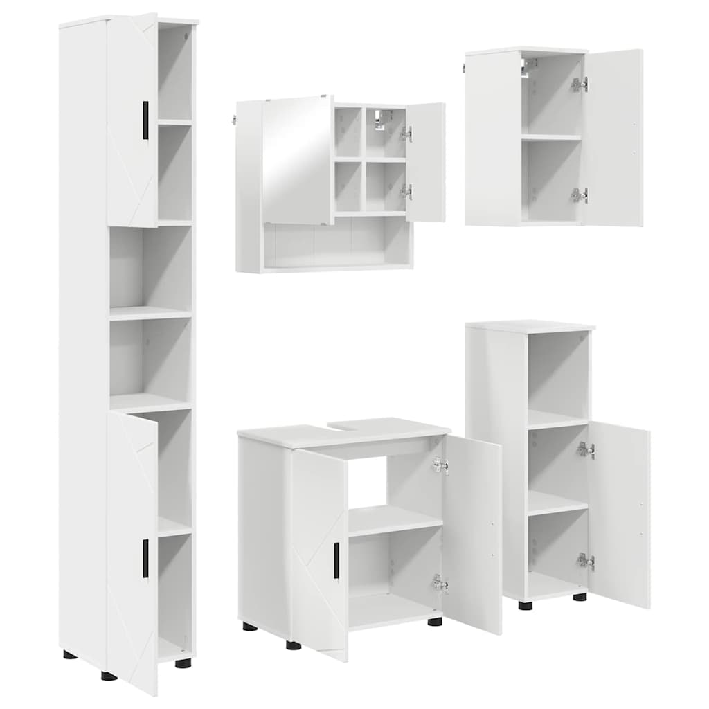 Badkamermeubelset met opslag 5 pcs Wit Bewerkt hout & Metaal is nu te koop bij PeponiXL, paradijselijk wonen!