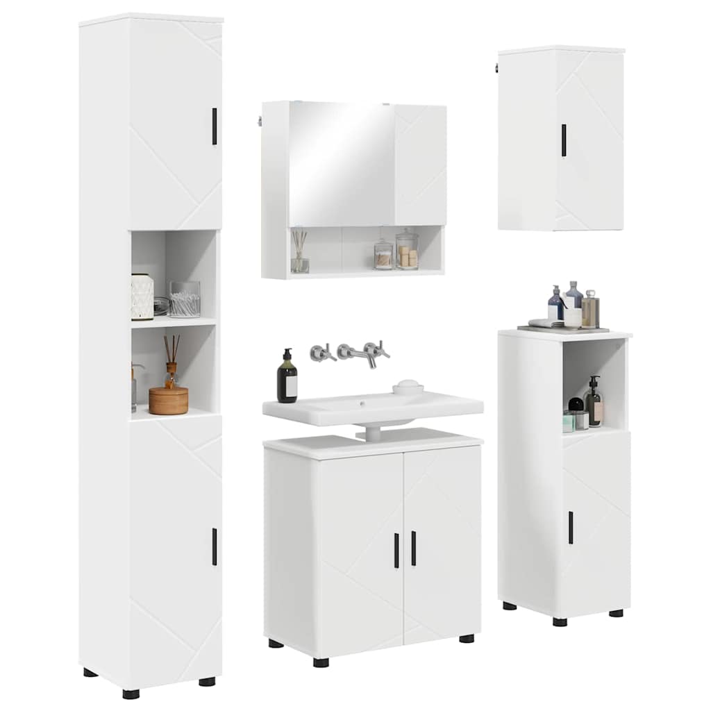 Badkamermeubelset met opslag 5 pcs Wit Bewerkt hout & Metaal is nu te koop bij PeponiXL, paradijselijk wonen!
