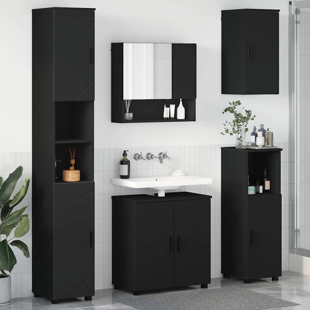 Badkamermeubelset met opslag 5 pcs Zwart Bewerkt hout & Metaal is nu te koop bij PeponiXL, paradijselijk wonen!