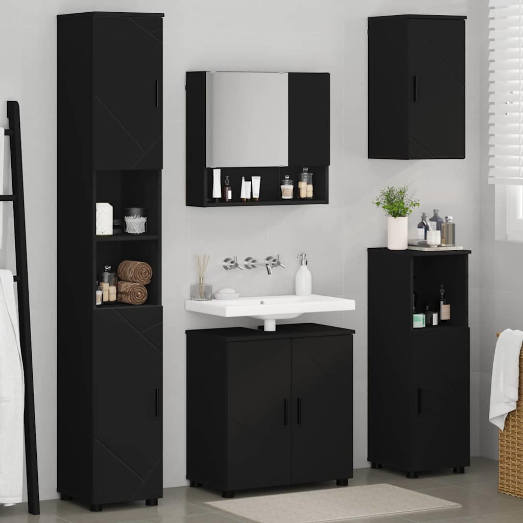 Badkamermeubelset met opslag 5 pcs Zwart Bewerkt hout & Metaal is nu te koop bij PeponiXL, paradijselijk wonen!