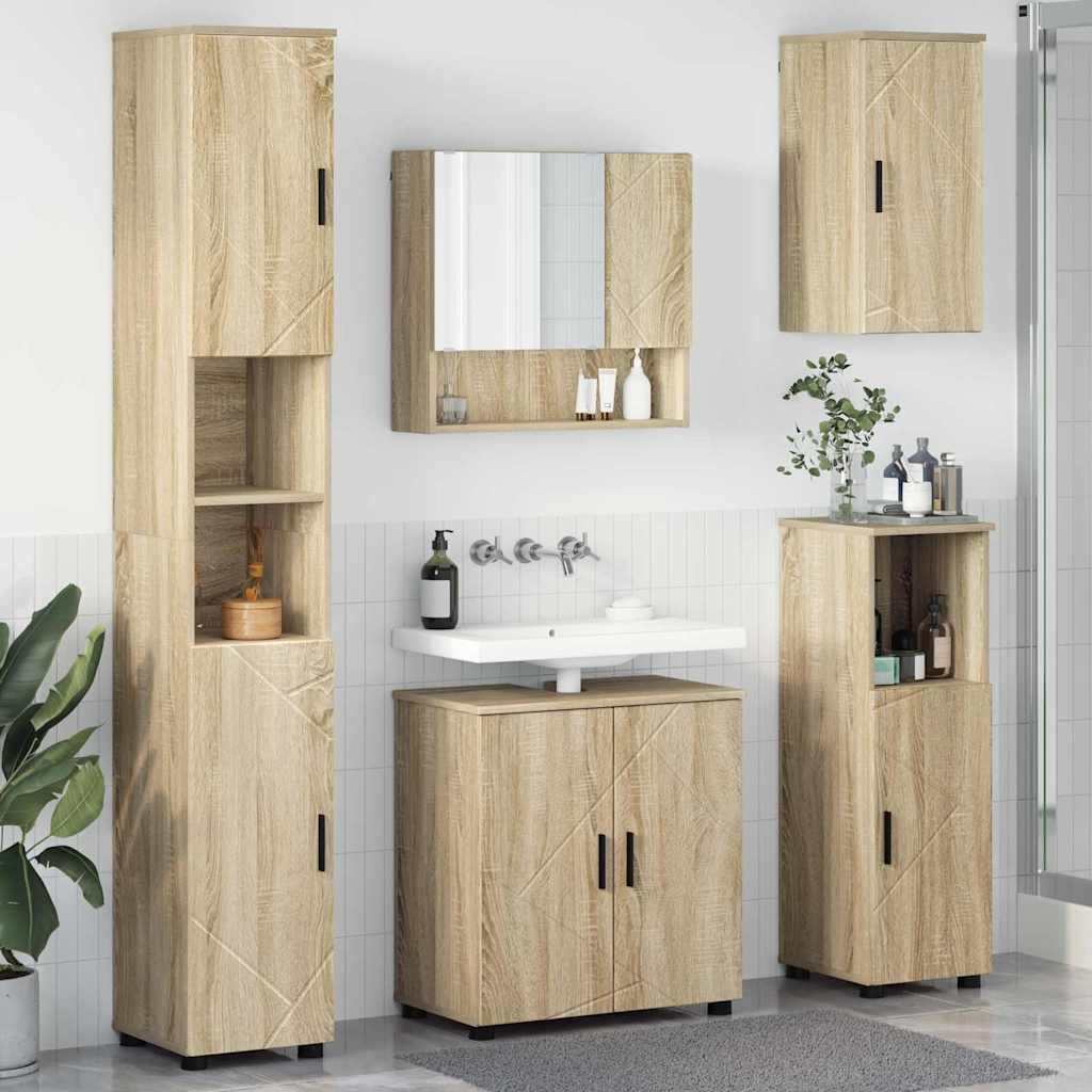 Badkamermeubelset 5 pcs Sonoma Eiken Bewerkt hout & Metaal is nu te koop bij PeponiXL, paradijselijk wonen!