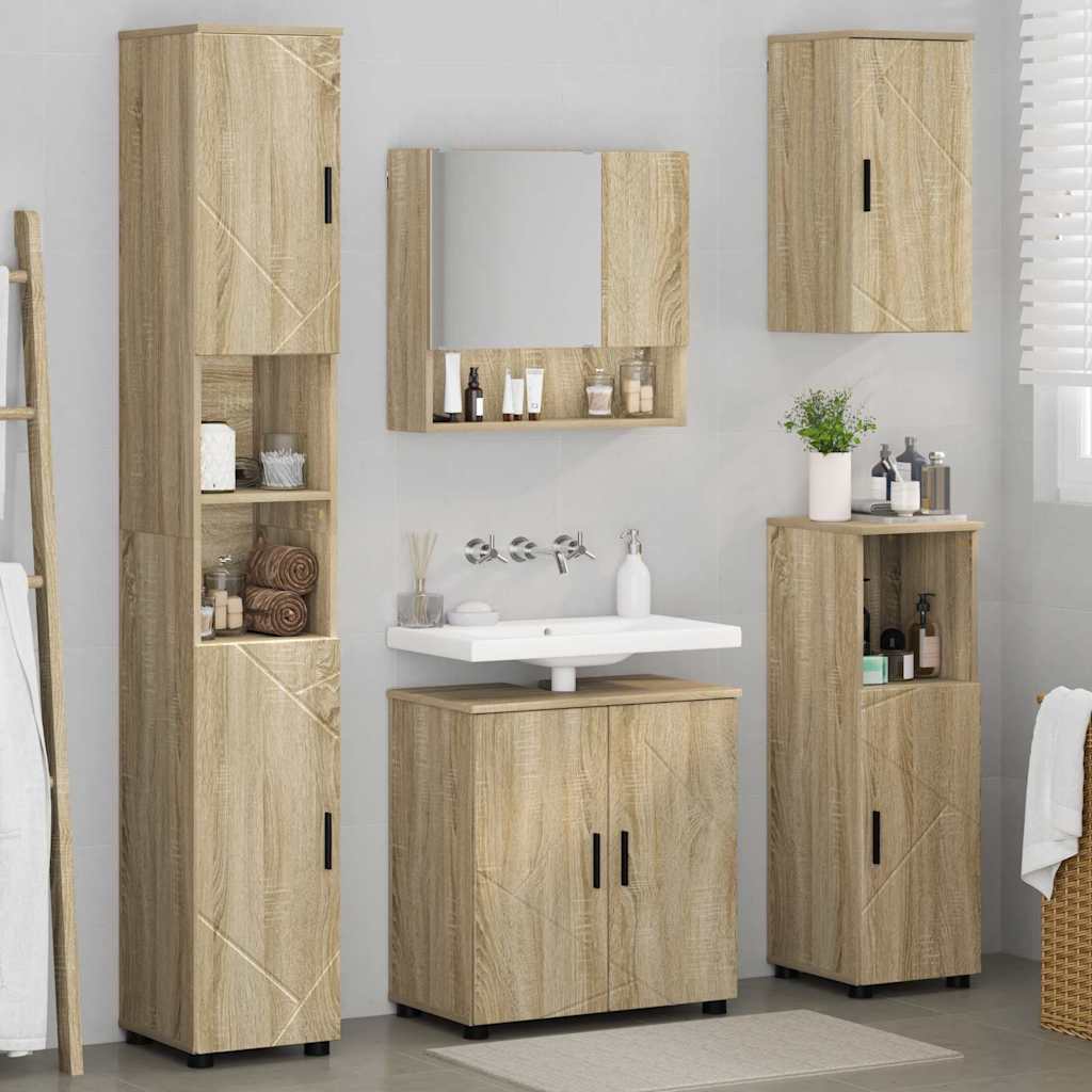 Badkamermeubelset 5 pcs Sonoma Eiken Bewerkt hout & Metaal is nu te koop bij PeponiXL, paradijselijk wonen!