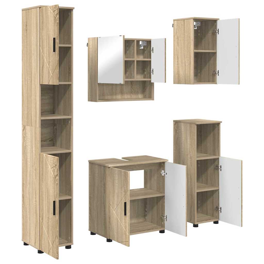 Badkamermeubelset 5 pcs Sonoma Eiken Bewerkt hout & Metaal is nu te koop bij PeponiXL, paradijselijk wonen!