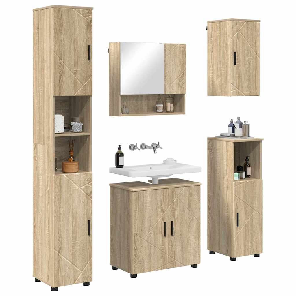 Badkamermeubelset 5 pcs Sonoma Eiken Bewerkt hout & Metaal is nu te koop bij PeponiXL, paradijselijk wonen!