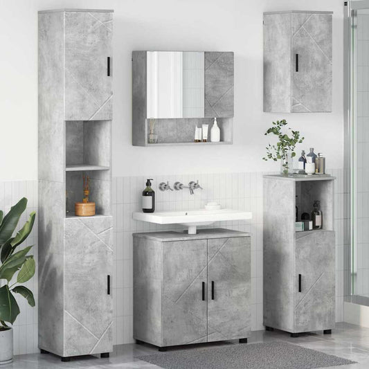 Badkamermeubelset 5 pcs Beton Grijs Bewerkt hout & Metaal is nu te koop bij PeponiXL, paradijselijk wonen!