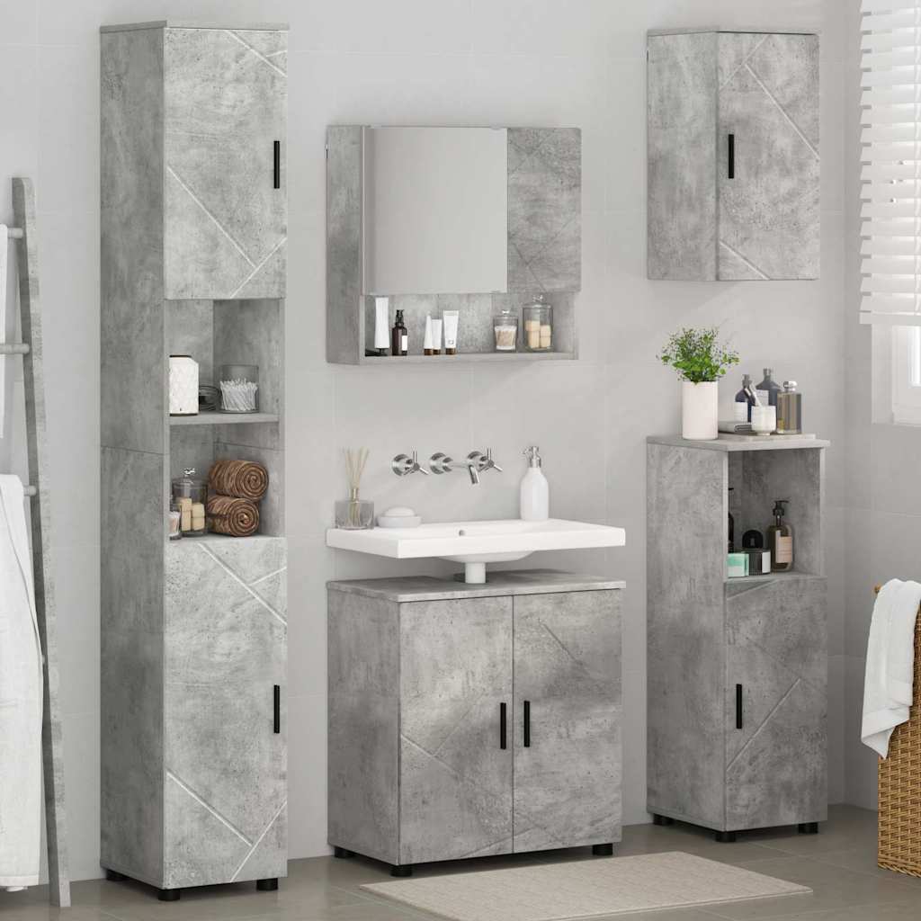 Badkamermeubelset 5 pcs Beton Grijs Bewerkt hout & Metaal is nu te koop bij PeponiXL, paradijselijk wonen!