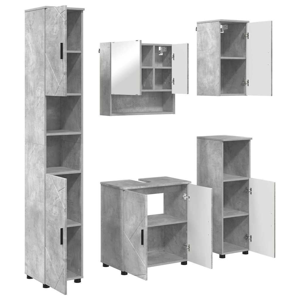 Badkamermeubelset 5 pcs Beton Grijs Bewerkt hout & Metaal is nu te koop bij PeponiXL, paradijselijk wonen!