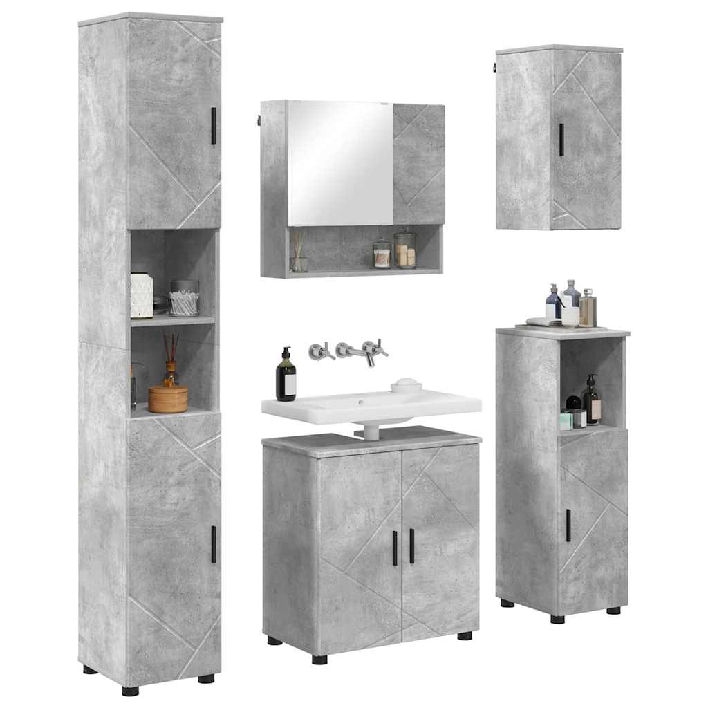 Badkamermeubelset 5 pcs Beton Grijs Bewerkt hout & Metaal is nu te koop bij PeponiXL, paradijselijk wonen!
