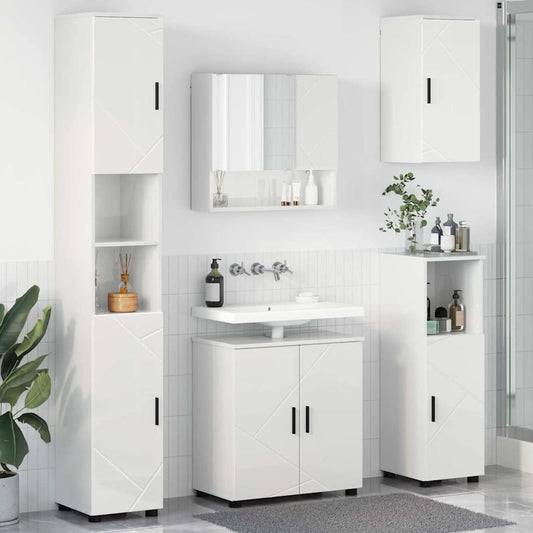 Badkamermeubelset 5 pcs Hoogglans wit Bewerkt hout & Metaal is nu te koop bij PeponiXL, paradijselijk wonen!