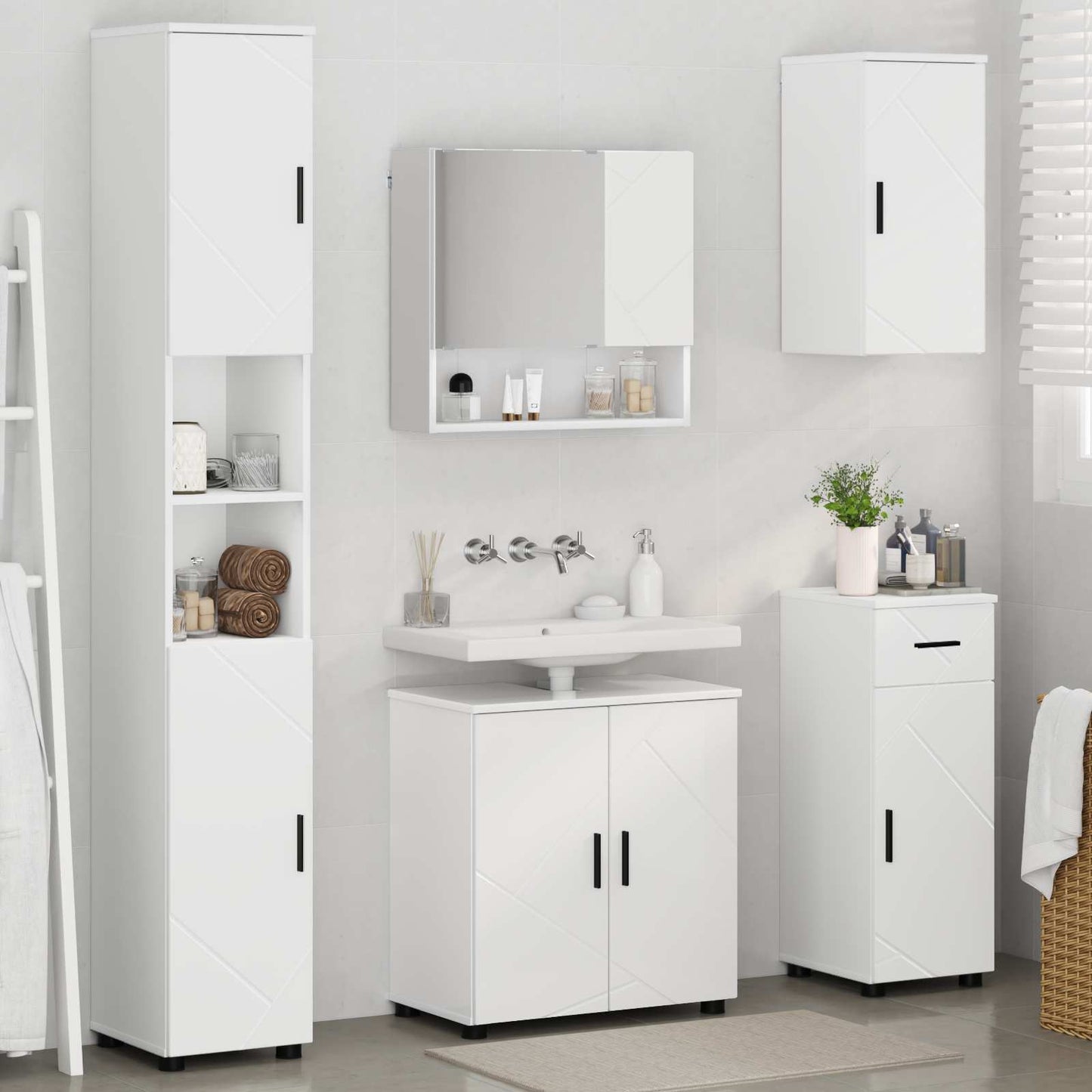 Badkamermeubelset met lade 5 pcs Wit Bewerkt hout & Metaal is nu te koop bij PeponiXL, paradijselijk wonen!
