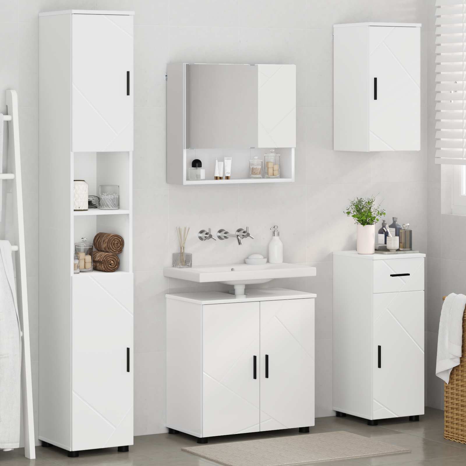 Badkamermeubelset met lade 5 pcs Wit Bewerkt hout & Metaal is nu te koop bij PeponiXL, paradijselijk wonen!