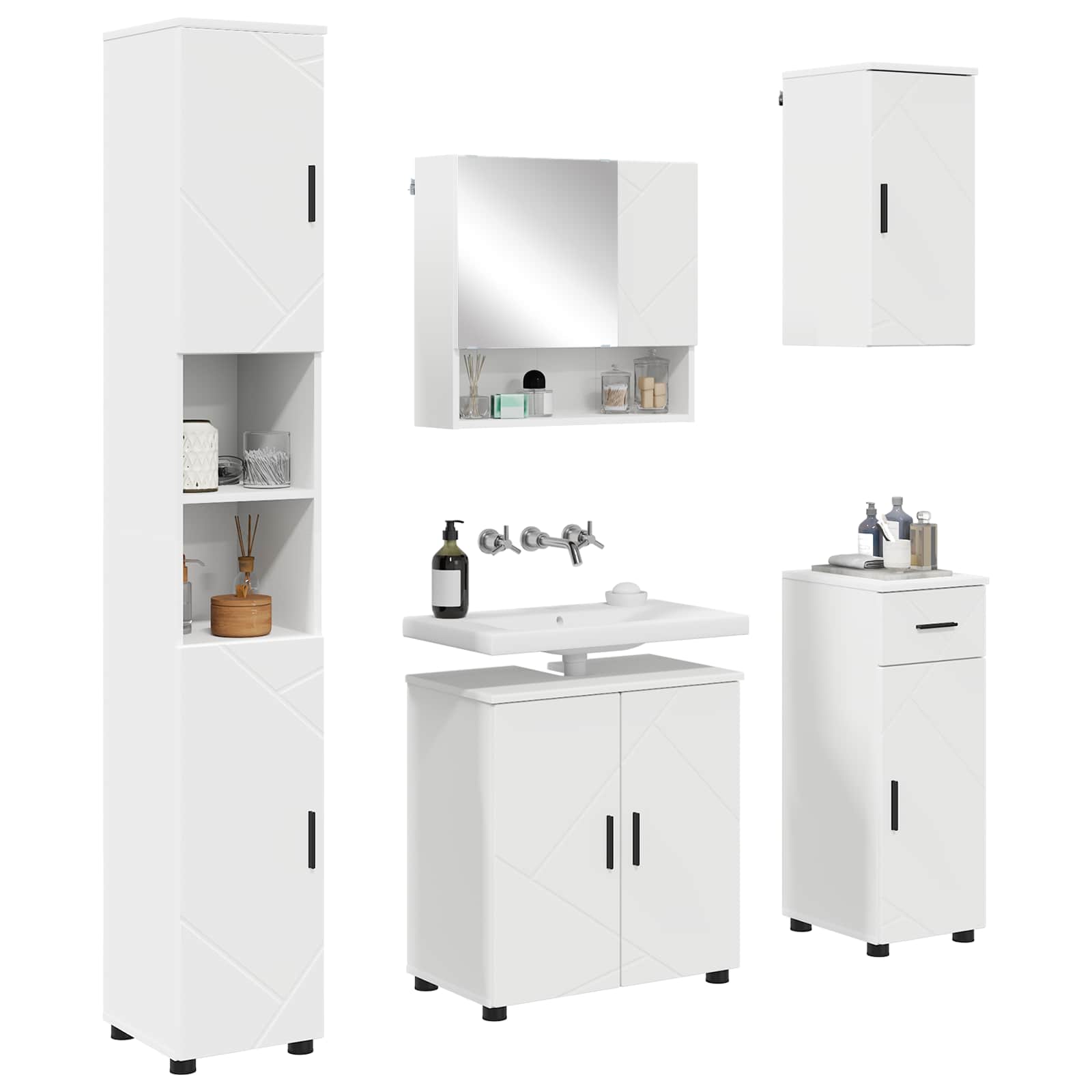 Badkamermeubelset met lade 5 pcs Wit Bewerkt hout & Metaal is nu te koop bij PeponiXL, paradijselijk wonen!