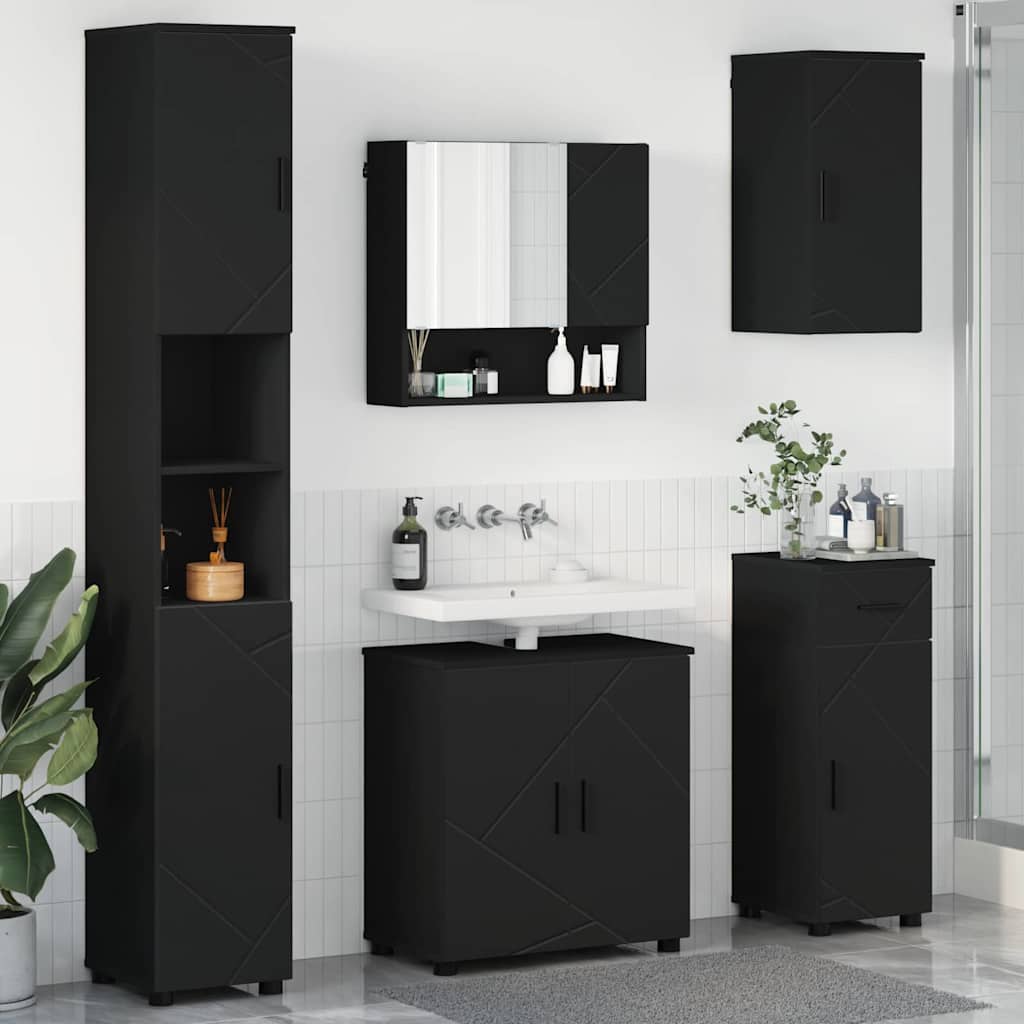 Badkamermeubelset met lade 5 pcs Zwart Bewerkt hout & Metaal is nu te koop bij PeponiXL, paradijselijk wonen!