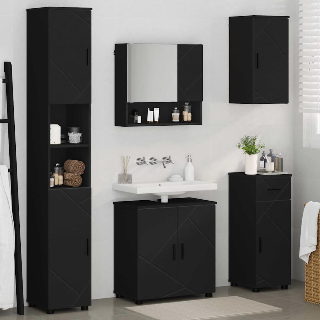 Badkamermeubelset met lade 5 pcs Zwart Bewerkt hout & Metaal is nu te koop bij PeponiXL, paradijselijk wonen!