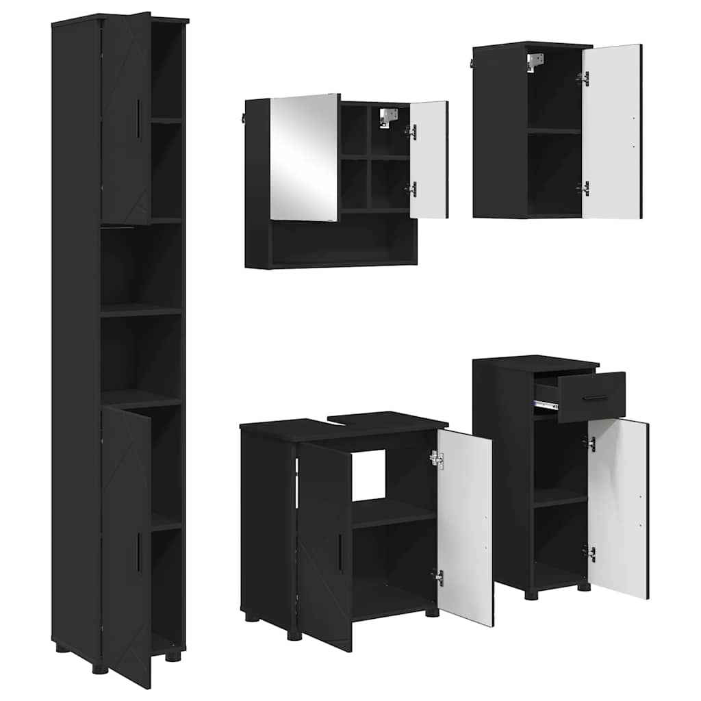 Badkamermeubelset met lade 5 pcs Zwart Bewerkt hout & Metaal is nu te koop bij PeponiXL, paradijselijk wonen!