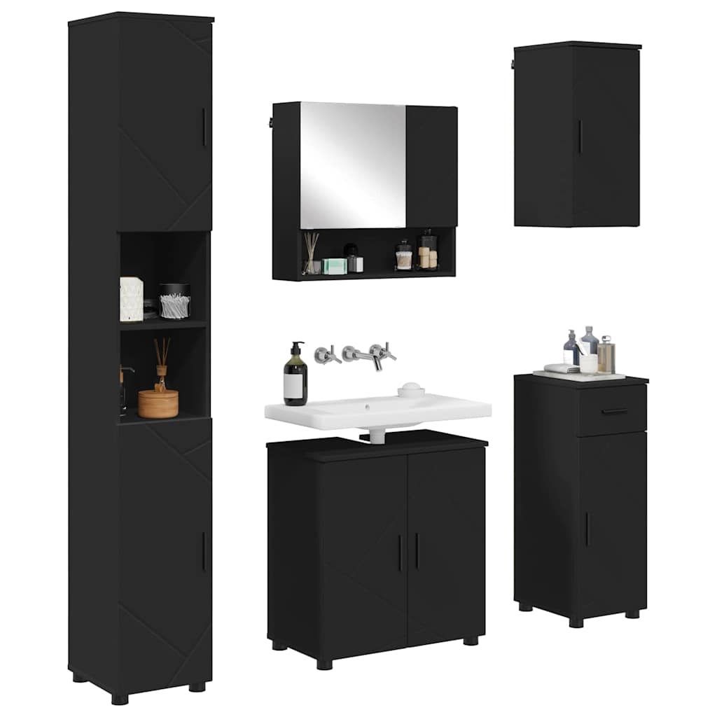 Badkamermeubelset met lade 5 pcs Zwart Bewerkt hout & Metaal is nu te koop bij PeponiXL, paradijselijk wonen!