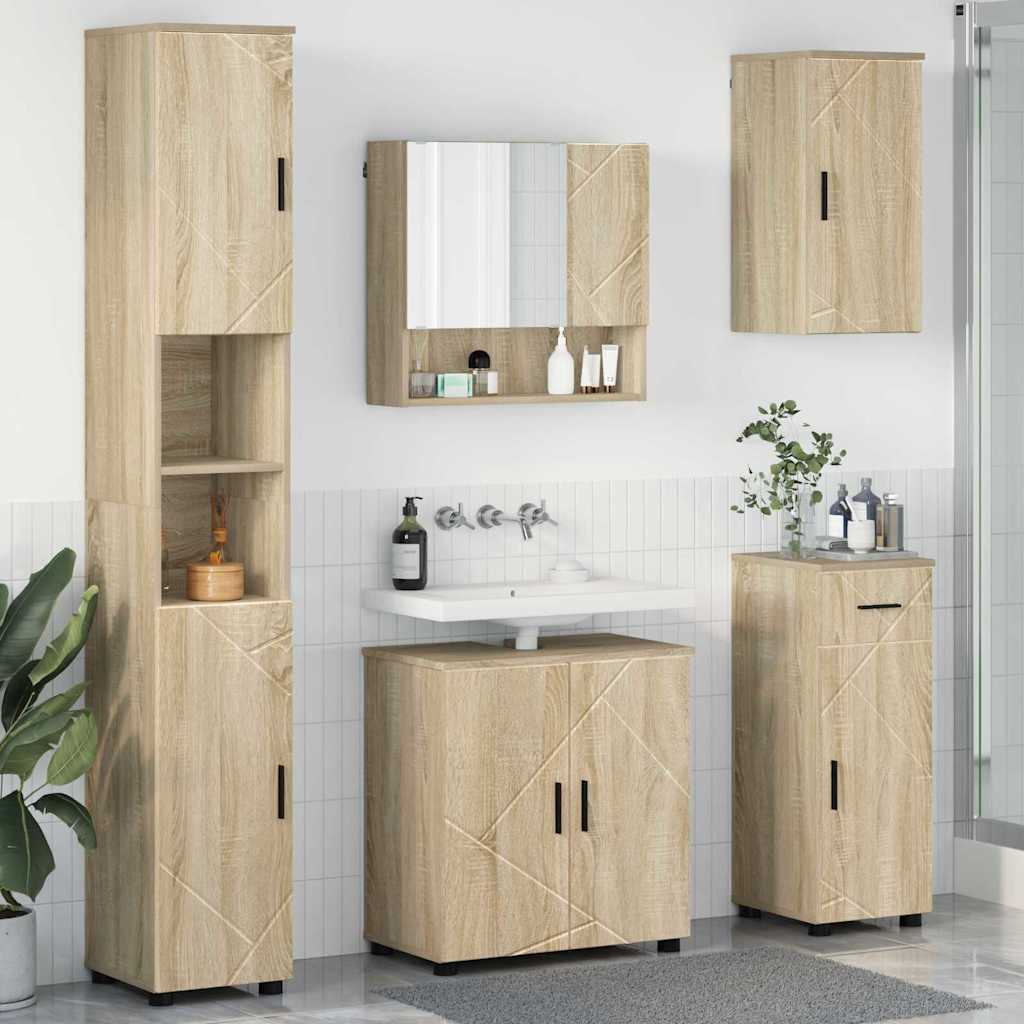 Badkamermeubelset 5 pcs Sonoma Eiken Bewerkt hout & Metaal is nu te koop bij PeponiXL, paradijselijk wonen!