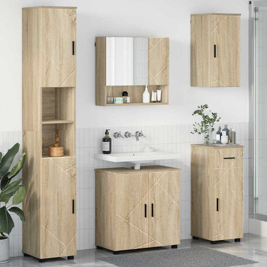 Badkamermeubelset 5 pcs Sonoma Eiken Bewerkt hout & Metaal is nu te koop bij PeponiXL, paradijselijk wonen!