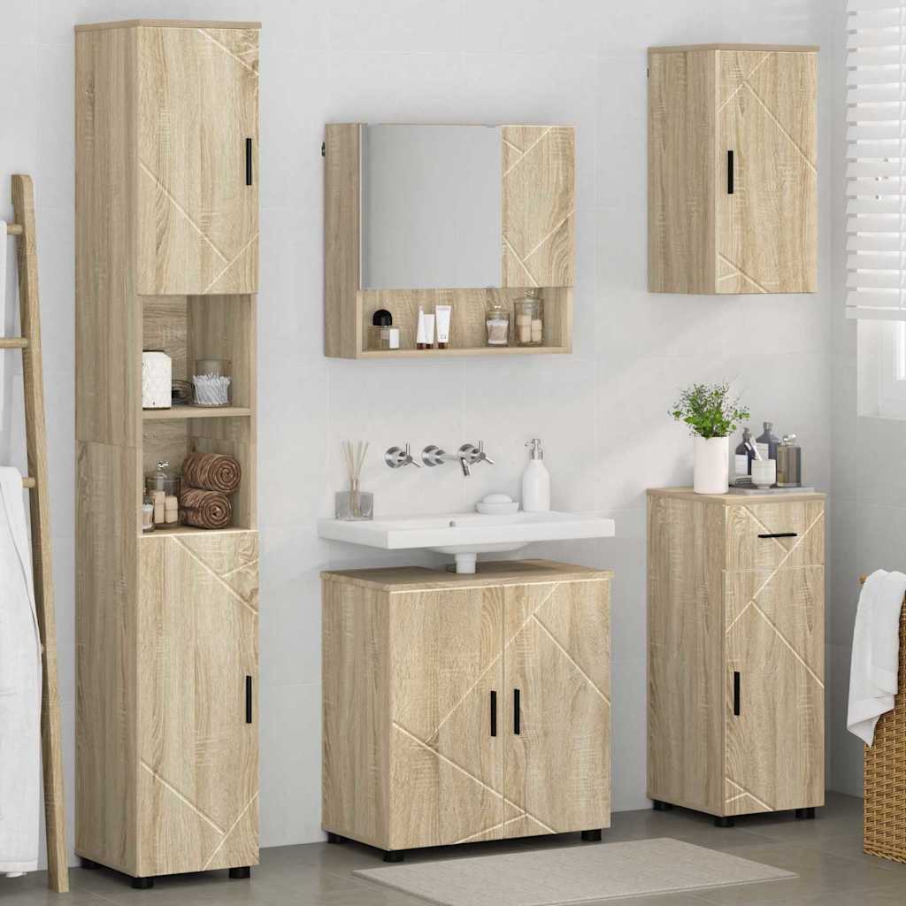 Badkamermeubelset 5 pcs Sonoma Eiken Bewerkt hout & Metaal is nu te koop bij PeponiXL, paradijselijk wonen!