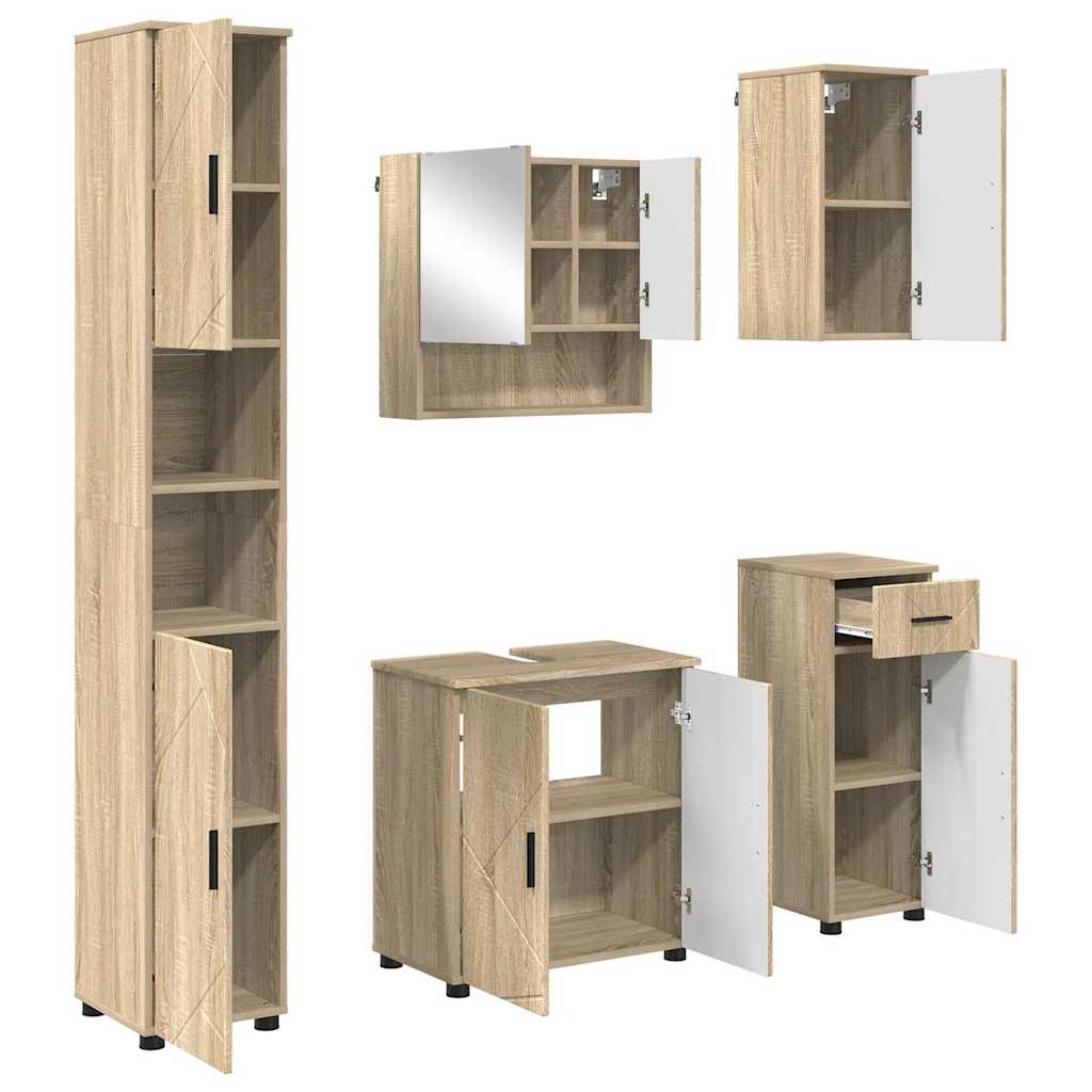 Badkamermeubelset 5 pcs Sonoma Eiken Bewerkt hout & Metaal is nu te koop bij PeponiXL, paradijselijk wonen!