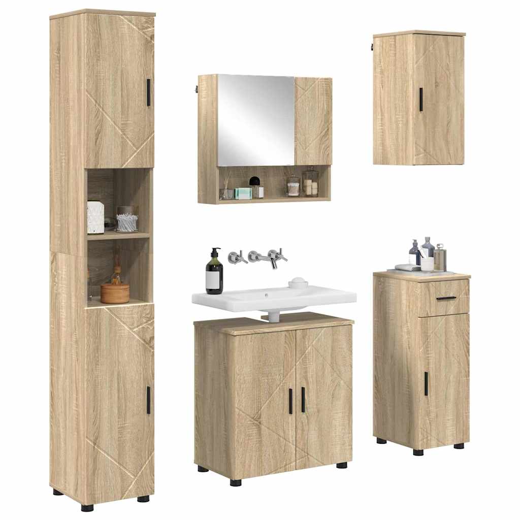 Badkamermeubelset 5 pcs Sonoma Eiken Bewerkt hout & Metaal is nu te koop bij PeponiXL, paradijselijk wonen!